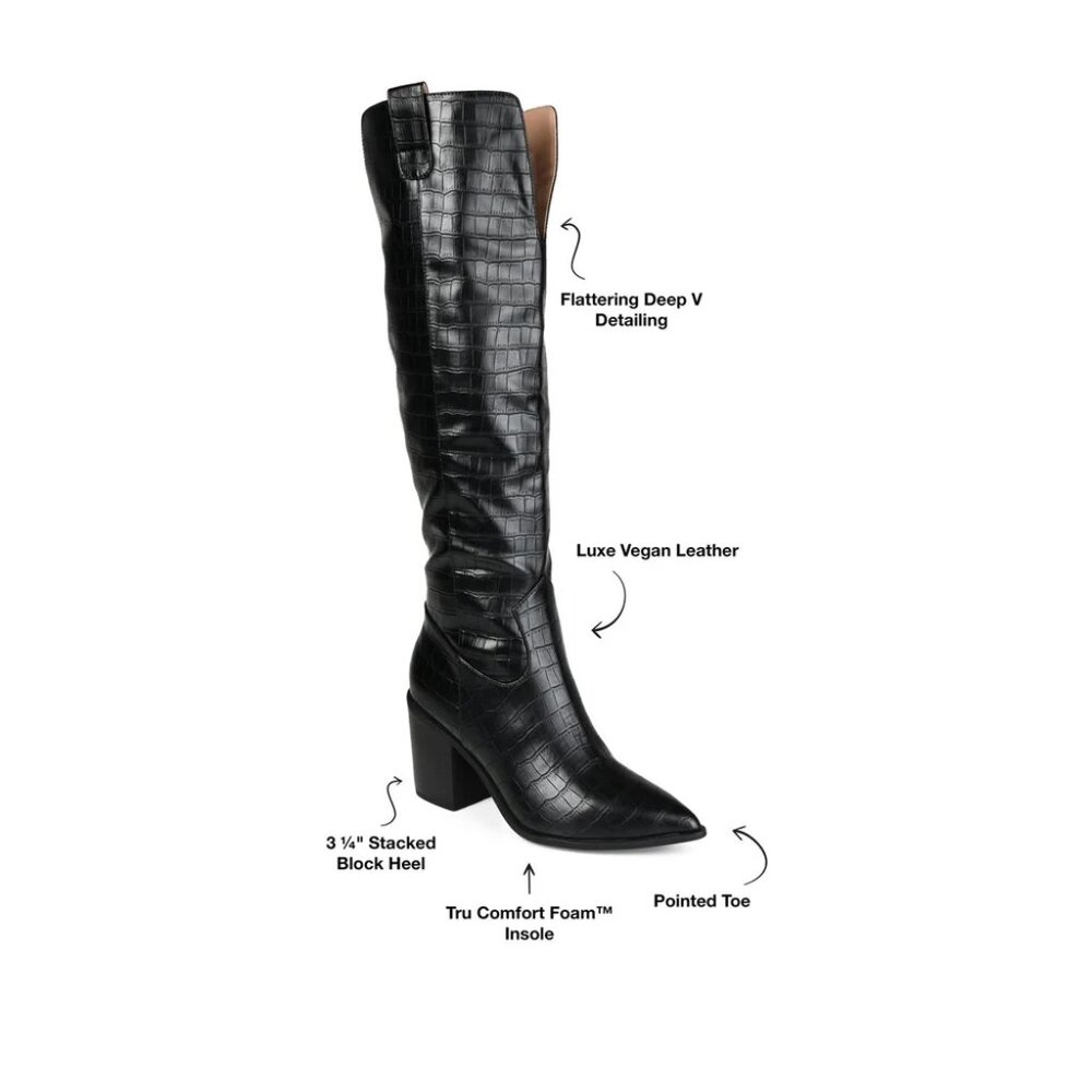 NEW NWOT faux croco Journee Brand Women's Black over Knee Cowgirl Boota Size 7